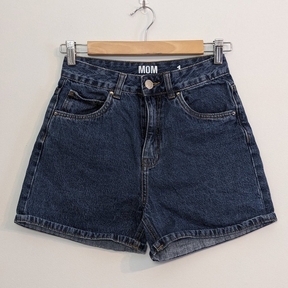 High-rise Mom Jean Shorts, Mid-wash blue denim, Size 1